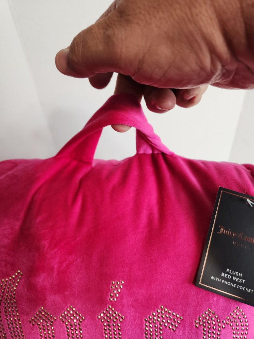 NWT Juicy Couture Home Hot Pink Plush Bed Rest Pillow Backrest w/Phone Pocket - Picture 9 of 16